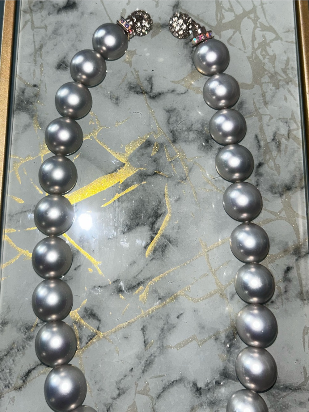 Classic Silver Pearl Necklace Crystal Rhinestone Clasp Vintage Large - Picture 9 of 13